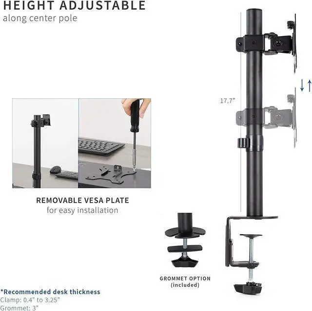 Alt view image 5 of 7 - Single LCD Monitor Desk Mount Stand Heavy Duty Stacked Holds 1 Screen up to 32 (STAND-V001C)