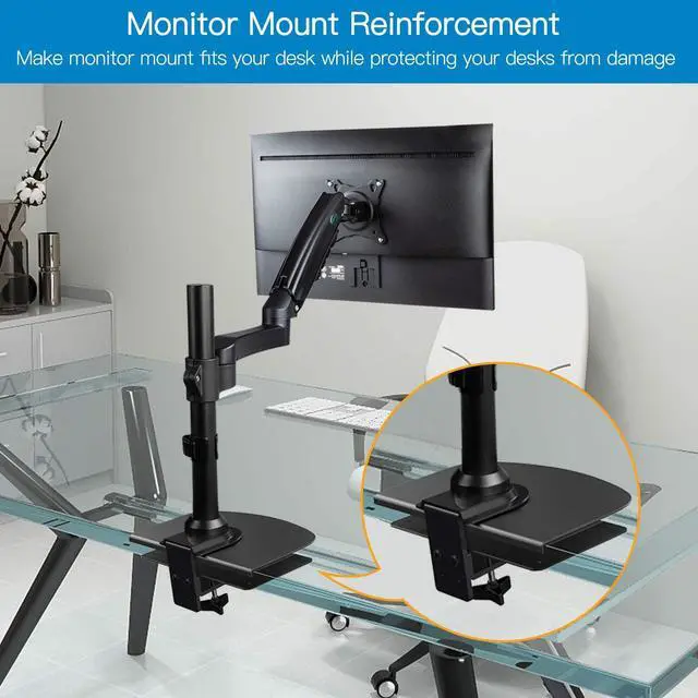 Alt view image 4 of 6 - HUANUO Steel Monitor Mount Reinforcement Plate for Thin, Glass and Other Fragile Tabletop, Steel Bracket Plate Fits Most Monitor Stand C Clamp Installation