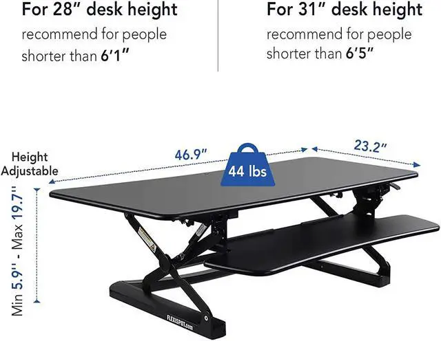 Alt view image 2 of 6 - FlexiSpot Height Adjustable Standing Desk Converter 47 Inch Stand Up Desk Riser, Wide Black Home Office Desk for Dual Monitor Workstations (M3B)
