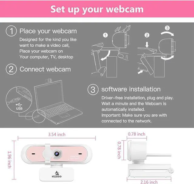Alt view image 7 of 7 - 60FPS AutoFocus 1080P Webcam with Dual Microphone & Privacy Cover, 2021 NexiGo N660P Pro HD USB Computer Web Camera, for OBS Gaming Zoom Meeting Skype FaceTime Teams, Pink