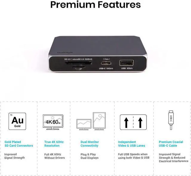 Alt view image 3 of 7 - CalDigit USB-C 10Gb/s SOHO Dock - Up to 4K 60Hz, HDMI 2.0b, DisplayPort 1.4, 10Gb/s USB A & USB C, UHS-II microSD and SD Card Readers, Bus Power and Passthrough Charging, Steam Deck Compatible