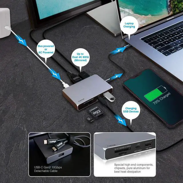 Alt view image 6 of 7 - CalDigit USB-C 10Gb/s SOHO Dock - Up to 4K 60Hz, HDMI 2.0b, DisplayPort 1.4, 10Gb/s USB A & USB C, UHS-II microSD and SD Card Readers, Bus Power and Passthrough Charging, Steam Deck Compatible