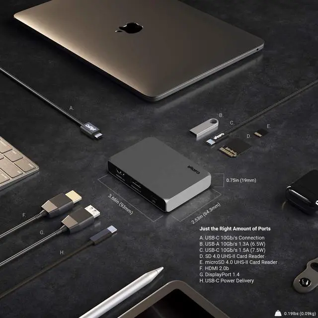 Alt view image 4 of 7 - CalDigit USB-C 10Gb/s SOHO Dock - Up to 4K 60Hz, HDMI 2.0b, DisplayPort 1.4, 10Gb/s USB A & USB C, UHS-II microSD and SD Card Readers, Bus Power and Passthrough Charging, Steam Deck Compatible