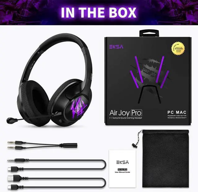 Alt view image 6 of 6 - EKSA USB Gaming Headset - 7.1 Surround Sound Headphones with Breathable Earmuffs - Noise Cancelling Mic - Gaming Headphones for PC, PS4, Xbox One S/X, Nintendo Switch, Android