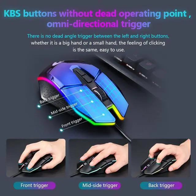 Alt view image 2 of 4 - Dareu EM915 rgb gaming mouse pmw3336 8000 dpi 50 million life 7 button mice with omni-directional kbs buttons trigger for player