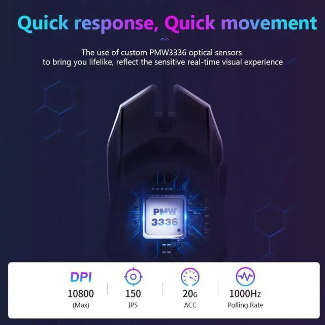 Alt view image 3 of 4 - Dareu EM915 rgb gaming mouse pmw3336 8000 dpi 50 million life 7 button mice with omni-directional kbs buttons trigger for player