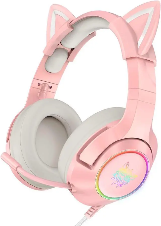 Main image of SIMGAL Pink Gaming Headset with Removable Cat Ears, Compatible with PC PS4 PS5 Xbox One(Adapter Not Included) Mobile Phones, with Surround Sound, RGB Backlight & Noise Canceling Retractable Microphone