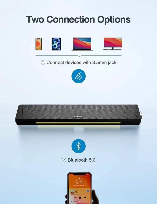 Alt view image 4 of 9 - Computer Speakers Dynamic RGB Computer Sound Bar HiFi Stereo Bluetooth 5.0 & 3.5mm Aux-in Connection USB Powered Computer Speakers for Desktop PC Laptop Tablets