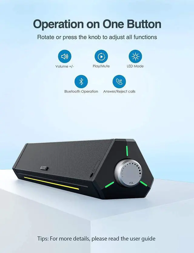 Alt view image 5 of 9 - Computer Speakers Dynamic RGB Computer Sound Bar HiFi Stereo Bluetooth 5.0 & 3.5mm Aux-in Connection USB Powered Computer Speakers for Desktop PC Laptop Tablets