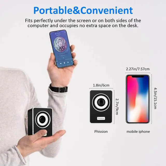 Alt view image 5 of 6 - Computer Speakers, Phission Mini Speaker with Stereo Sound 6W USB Powered 3.5 mm AUX-in Portable Speaker for Computer, Laptop, Notebook, Desktop (Black)