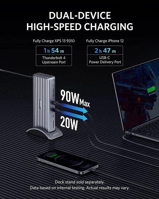 Alt view image 3 of 6 - Anker Apex 12-in-1 Thunderbolt 4 Dock, Max 90W Charging for Laptop, 20W Power Delivery, Single 8K, Triple 4K Display, 2 USB-A 3.1 Gen 2, 2 USB 2.0, Ethernet, Audio, SD 4.0, for Thunderbolt 4 Laptops