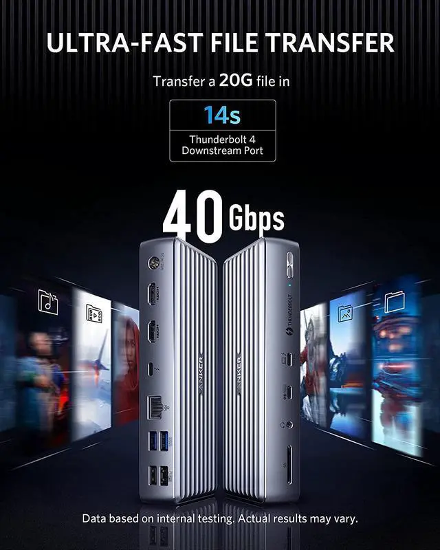 Alt view image 6 of 6 - Anker Apex 12-in-1 Thunderbolt 4 Dock, Max 90W Charging for Laptop, 20W Power Delivery, Single 8K, Triple 4K Display, 2 USB-A 3.1 Gen 2, 2 USB 2.0, Ethernet, Audio, SD 4.0, for Thunderbolt 4 Laptops