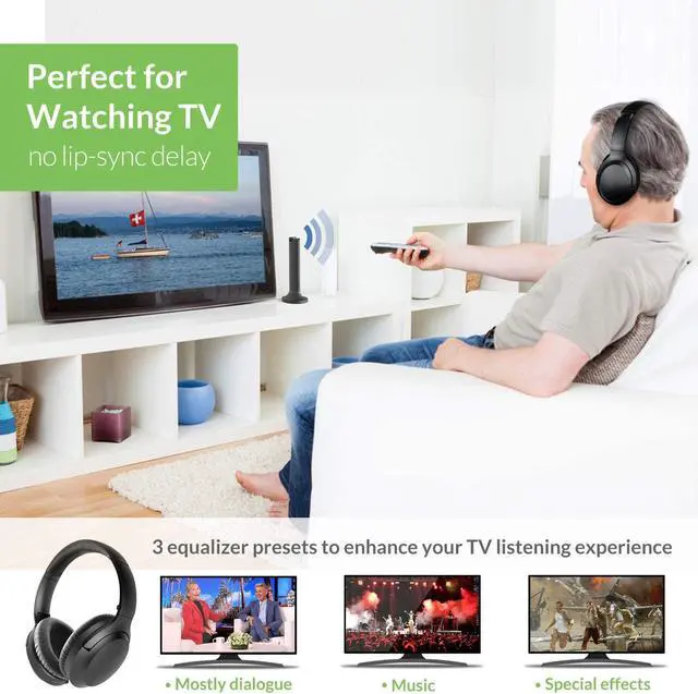 Alt view image 2 of 7 - Avantree Opera 35Hrs Comfortable Wireless Headphones for TV Watching with Bluetooth Transmitter & Charging Stand, 164FT Long Range, Passthrough, High Volume for Seniors & Hearing Impaired, Plug & Play