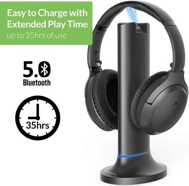 Alt view image 5 of 7 - Avantree Opera 35Hrs Comfortable Wireless Headphones for TV Watching with Bluetooth Transmitter & Charging Stand, 164FT Long Range, Passthrough, High Volume for Seniors & Hearing Impaired, Plug & Play