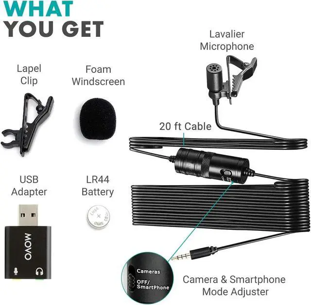 Alt view image 4 of 6 - Movo LV1-USB Lavalier Microphone for Computer, Lapel Microphone for iPhone and Android Smartphones, Lav Mic, Clip on Microphone for 3.5mm, USB, Laptop, Desktop, PC, Mac, Cameras, Podcasting, YouTube