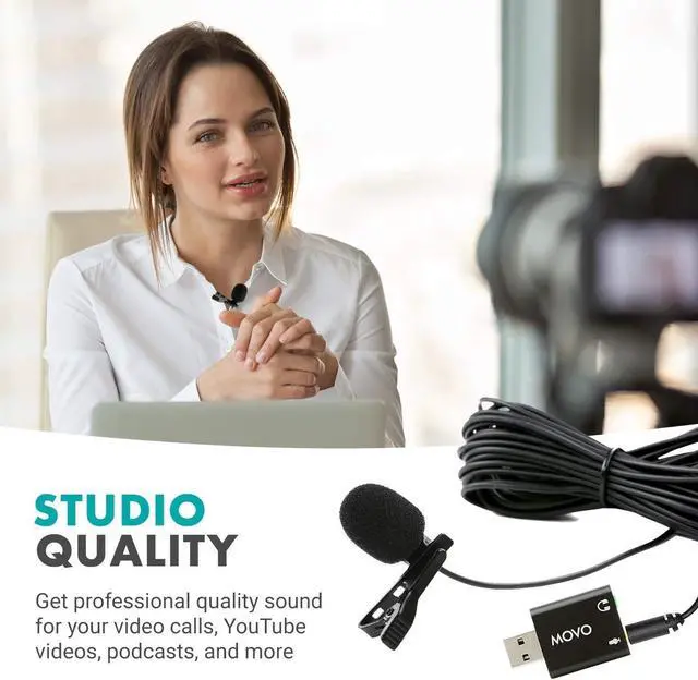 Alt view image 6 of 6 - Movo LV1-USB Lavalier Microphone for Computer, Lapel Microphone for iPhone and Android Smartphones, Lav Mic, Clip on Microphone for 3.5mm, USB, Laptop, Desktop, PC, Mac, Cameras, Podcasting, YouTube