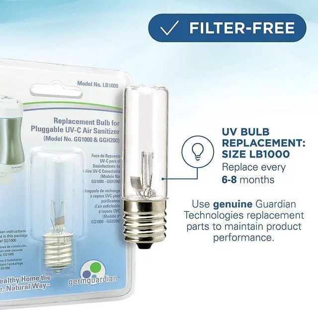 Alt view image 6 of 7 - Germ Guardian GG1100W 7 Pluggable Small Air Purifier, Small Room Wall Air Sanitizer, Freshens Air, UV-C Light Kills Germs, Reduces Odors From Pets, Cooking, Mold, GermGuardian, 1-Yr Wty (White)