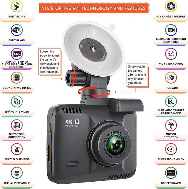 Rove R2-4K Dash Cam for Cars Ultra HD 2160P Dash Camera Built-In WiFi & GPS
