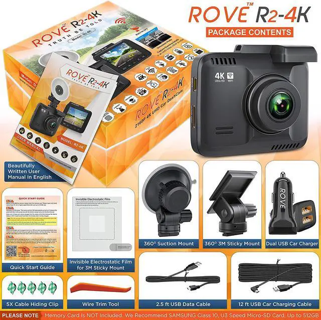 Alt view image 6 of 6 - Rove R2-4K Dash Cam Built in WiFi GPS Car Dashboard Camera Recorder with UHD 2160P, 2.4" LCD, 150° Wide Angle, WDR, Night Vision