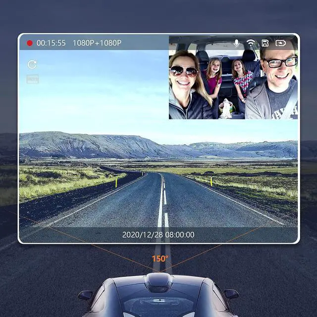 Alt view image 2 of 6 - 2021 Upgrade 4K 2160P Front & FHD 1080P+1080P Dual Dash Cam with WiFi, Front and Inside for Cars Taxi, 24H Parking Monitor, Infrared Night Vision, G-Sensor, 2.0" LCD Loop Recording Car Camera