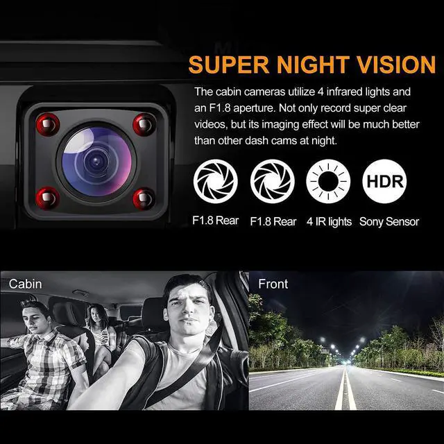 Alt view image 3 of 6 - 2021 Upgrade 4K 2160P Front & FHD 1080P+1080P Dual Dash Cam with WiFi, Front and Inside for Cars Taxi, 24H Parking Monitor, Infrared Night Vision, G-Sensor, 2.0" LCD Loop Recording Car Camera