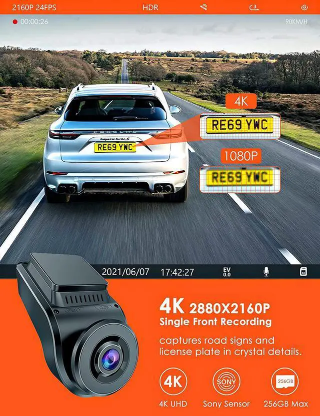 Alt view image 2 of 7 - Vantrue S1 4K Dual Dash Cam, Front and Rear 1080P GPS Dash Camera for Trucks with 24 Hours Parking Mode, Enhanced Night Vision, Motion Detection, Super Capacitor, Single Front 60fps, Support 256GB Max