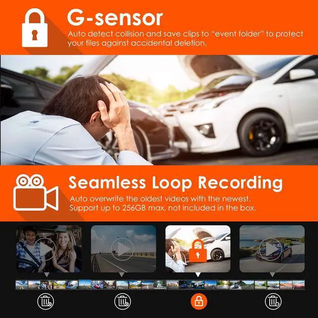 Alt view image 7 of 7 - VANTRUE N4 3 Channel Dash Cam, 4K+1080P Dual Channel, 1440P+1440P+1080P Front Inside Rear Three Way Triple Car Dash Camera, IR Night Vision, Capacitor, 24 Hours Parking Mode, Support 256GB Max