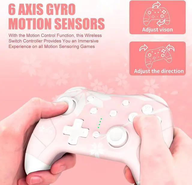 Alt view image 2 of 6 - Wireless Controller for Nintendo Switch/Lite, Mytrix Wireless Pro Controllers with Wake-Up, Headphone Jack, Auto-Fire Turbo, Motion Control, Adjustable Vibration, and etc, Sakura Cherry Blossoms Pink