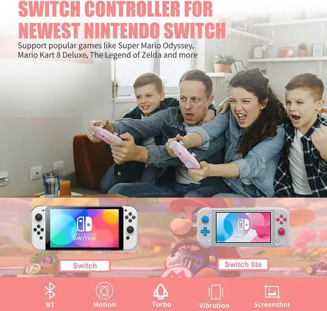 Alt view image 3 of 6 - Wireless Controller for Nintendo Switch/Lite, Mytrix Wireless Pro Controllers with Wake-Up, Headphone Jack, Auto-Fire Turbo, Motion Control, Adjustable Vibration, and etc, Sakura Cherry Blossoms Pink