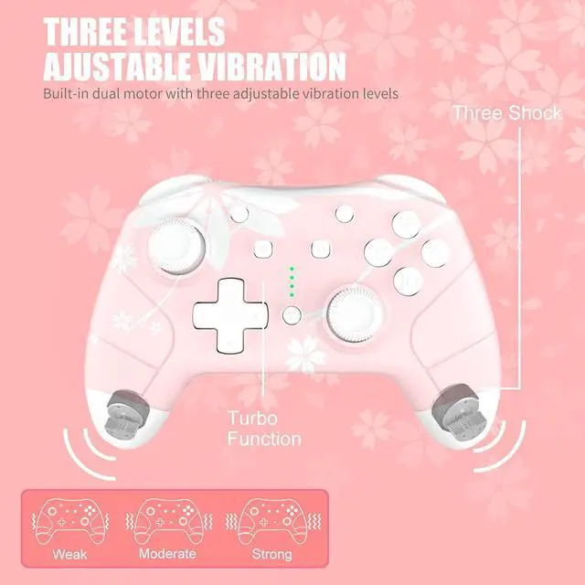 Alt view image 4 of 6 - Wireless Controller for Nintendo Switch/Lite, Mytrix Wireless Pro Controllers with Wake-Up, Headphone Jack, Auto-Fire Turbo, Motion Control, Adjustable Vibration, and etc, Sakura Cherry Blossoms Pink