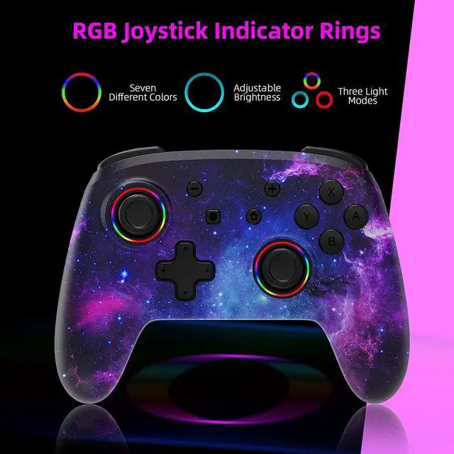 Alt view image 2 of 7 - NexiGo Wireless Controller for Switch/Switch Lite/OLED, Bluetooth Controllers for Nintendo Switch with Vibration, Motion, Turbo and LED Light (Cosmic Nebula)