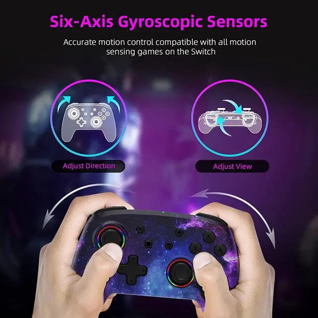 Alt view image 3 of 7 - NexiGo Wireless Controller for Switch/Switch Lite/OLED, Bluetooth Controllers for Nintendo Switch with Vibration, Motion, Turbo and LED Light (Cosmic Nebula)