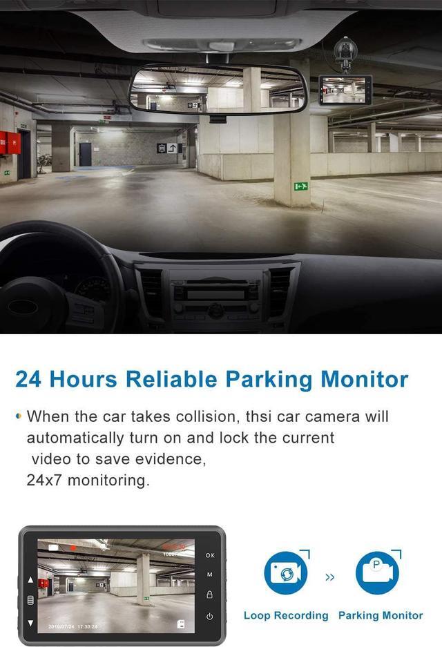 Alt view image 6 of 7 - Dash Cam for Cars 1080P FHD Car Dash Camera CHORTAU 2023 New Version Car Camera Recorder 3Inch Screen Dashboard Camera with 170° Wide Angle, Super Night Vision, WDR, Loop Recording, Parking Monitor