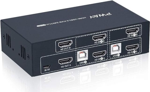 2 Port Dual Monitor KVM Switch Kit HDMI 4K30Hz with USB 2.0 Hub