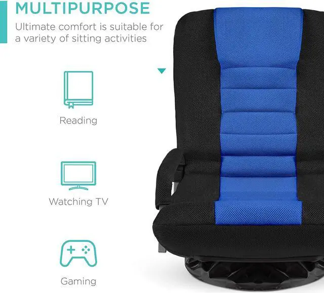 Alt view image 4 of 7 - Best Choice Products Swivel Gaming Chair 360 Degree Multipurpose Floor Chair Rocker for TV, Reading, Playing Video Games w/Lumbar Support, Armrest Handles, Adjustable Foldable Backrest - Black/Blue