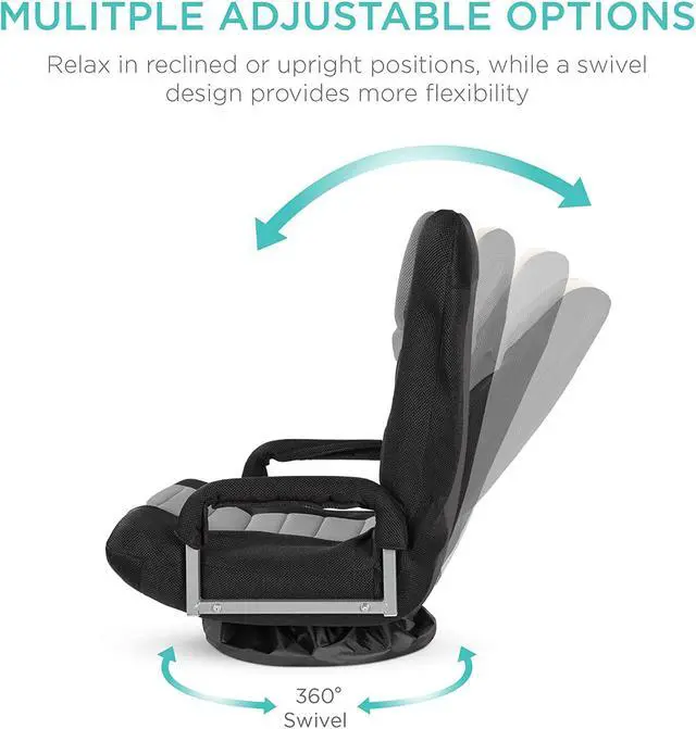 Alt view image 2 of 4 - Best Choice Products Swivel Gaming Chair 360 Degree Multipurpose Floor Chair Rocker for TV, Reading, Playing Video Games w/Lumbar Support, Armrest Handles, Adjustable Foldable Backrest
