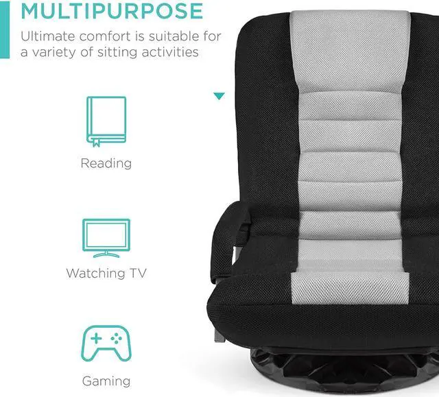 Alt view image 3 of 4 - Best Choice Products Swivel Gaming Chair 360 Degree Multipurpose Floor Chair Rocker for TV, Reading, Playing Video Games w/Lumbar Support, Armrest Handles, Adjustable Foldable Backrest