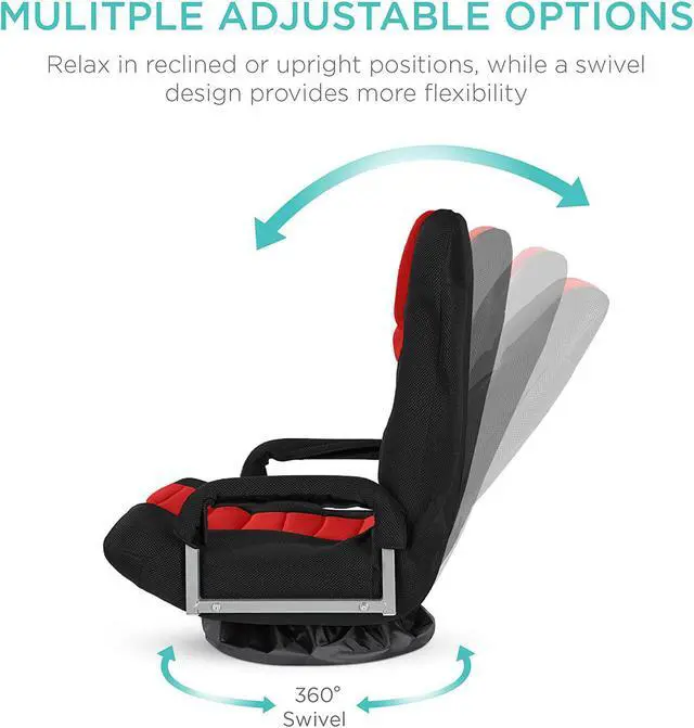 Alt view image 2 of 5 - Best Choice Products Swivel Gaming Chair 360 Degree Multipurpose Floor Chair Rocker for TV, Reading, Playing Video Games w/Lumbar Support, Armrest Handles, Adjustable Foldable Backrest