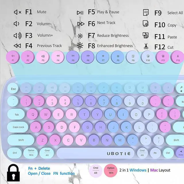 Alt view image 6 of 7 - Wireless Keyboards and Mouse Combos Colorful Gradient Rainbow Colored Retro Typewriter Flexible Keyboard 2.4GHz Connection and Optical Mouse (Purple Rainbow)