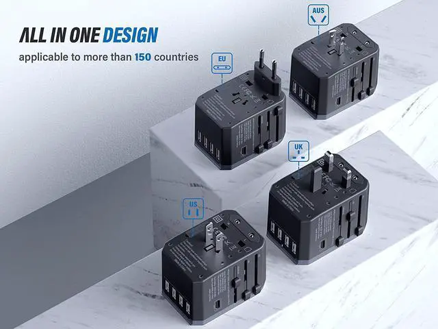 Alt view image 4 of 7 - Corn Universal Travel Adapter One International Wall Charger AC Plug Adaptor with 5.6A Smart Power and and 3.0A USB Type-C for USA EU UK AUS