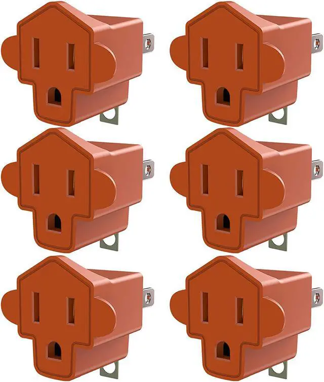 Main image of Corn 2-3 Prong Polarized Grounding Adapter , 2 Prong to 3 Prong Power Adapter Fireproof 200? Resistant Heavy Duty Wall Plugs for Household Appliances Industrial, Orange, 6 Pack
