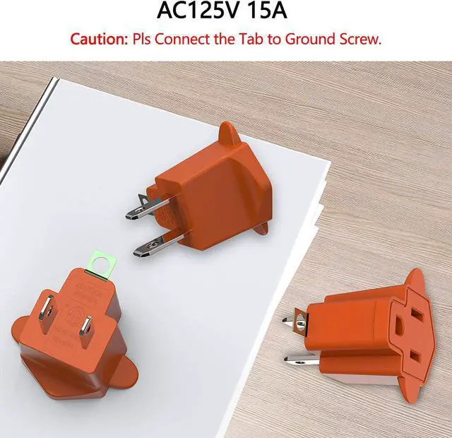 Alt view image 4 of 7 - Corn 2-3 Prong Polarized Grounding Adapter , 2 Prong to 3 Prong Power Adapter Fireproof 200? Resistant Heavy Duty Wall Plugs for Household Appliances Industrial, Orange, 6 Pack
