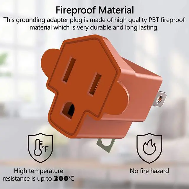 Alt view image 3 of 7 - Corn 2-3 Prong Polarized Grounding Adapter , 2 Prong to 3 Prong Power Adapter Fireproof 200? Resistant Heavy Duty Wall Plugs for Household Appliances Industrial, Orange, 6 Pack
