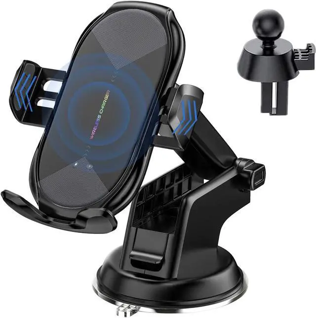 Main image of Wireless Car Charger,15W Qi Fast Charging Auto-Clamping Air Vent Windshield Dashboard Car Phone Mount,Long Arm Suction Cup Holder for iPhone Samsung LG