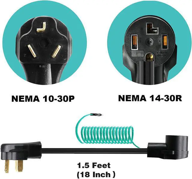 Alt view image 3 of 7 - CircleCord Dryer Adapter 4 Prong to 3 Prong, 4P Newer to 3P Older House, Convert Cord NEMA 10-30P Plug to 14-30R Receptacle, 10 AWG STW 1.5FT With Safety Ground Wire, ETL Listed