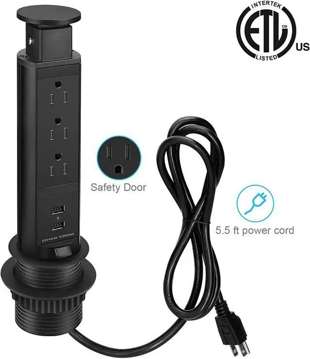 Alt view image 2 of 7 - Pop Up Electrical Outlet for Countertop, Recessed Power Strip with 3 AC Outlet & 2 USB Ports, Pull Pop Up Socket Hidden Outlets, Pop Out Power Outlet for Kitchen Counter Conference Desk