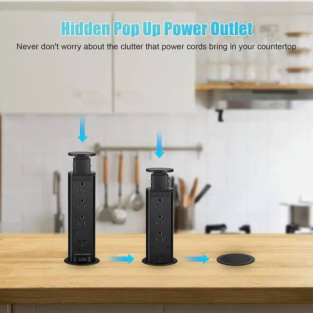 Alt view image 5 of 7 - Pop Up Electrical Outlet for Countertop, Recessed Power Strip with 3 AC Outlet & 2 USB Ports, Pull Pop Up Socket Hidden Outlets, Pop Out Power Outlet for Kitchen Counter Conference Desk