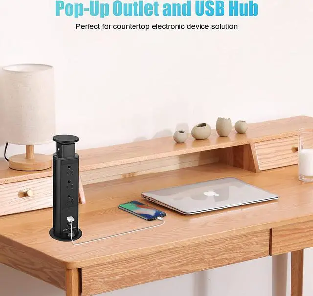 Alt view image 7 of 7 - Pop Up Electrical Outlet for Countertop, Recessed Power Strip with 3 AC Outlet & 2 USB Ports, Pull Pop Up Socket Hidden Outlets, Pop Out Power Outlet for Kitchen Counter Conference Desk