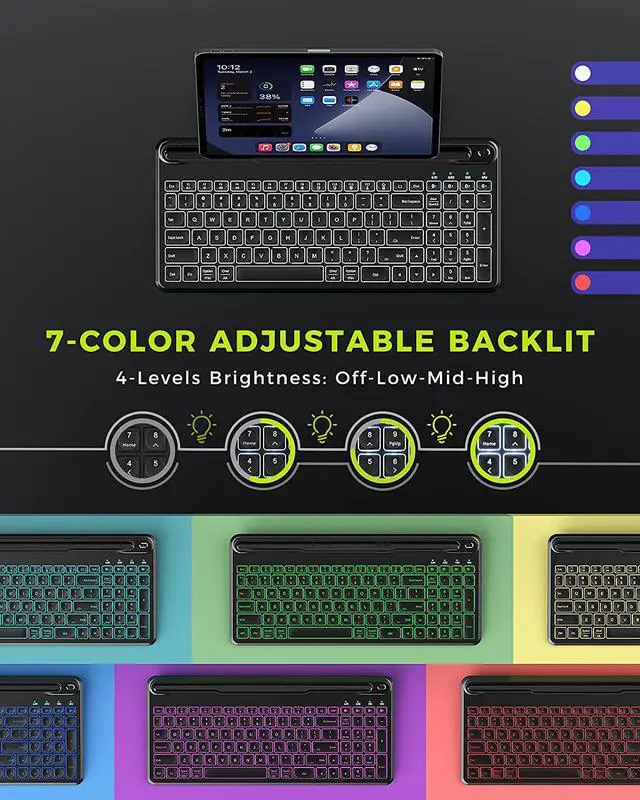Alt view image 2 of 7 - seenda Backlit Multi-Device Bluetooth Keyboard for Tablet Phone Computer - Wireless Illuminated Rechargeable Keyboard with Number Pad Connect Up to 4 Devices Compatible Mac Android iOS Windows