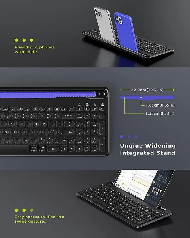 Alt view image 3 of 7 - seenda Backlit Multi-Device Bluetooth Keyboard for Tablet Phone Computer - Wireless Illuminated Rechargeable Keyboard with Number Pad Connect Up to 4 Devices Compatible Mac Android iOS Windows